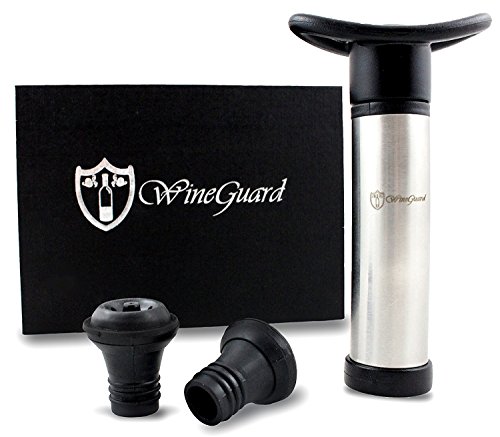 WineGuard Vacuum Wine Saver Pump and Two Stoppers in a Beautiful Gift Box - Easy-To-Use Preserver - Replaces Corks - Perfect Wine Accessory for Wine Lovers - Stop Wasting Your Leftover Wine