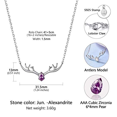 Silvercute 18K White Gold Plated Created Alexandrite June Birthstone Pendant Lucky Antler Deer Necklace For Women Girls #TOP4