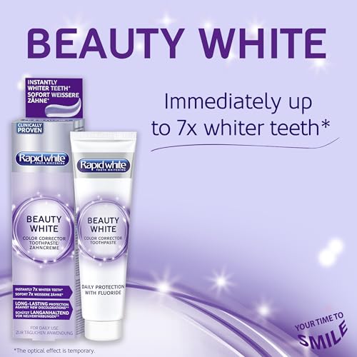 Rapid White Beauty White Colour Corrector Toothpaste 75ml | Instantly 7X Whiter Teeth | Long Lasting Protection Against New Discolourations | Includes Fluoride | Clinically Proven
