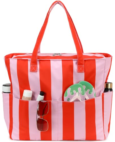 Image of LEDAOU Large Beach Bag Women Waterproof Sandproof Zipper Beach Tote Pool Bag for Swim Gym Grocery Travel with Wet Pocket