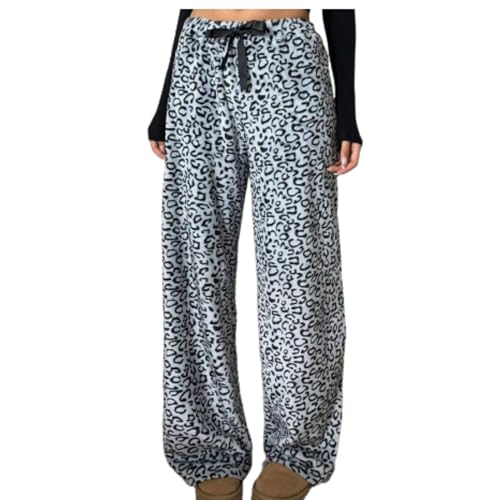 Image of Leopard Pants Women Therian Fuzzy Pajama Pants Y2k Cheetah Pants Grunge High Waisted Fluffy Pants
