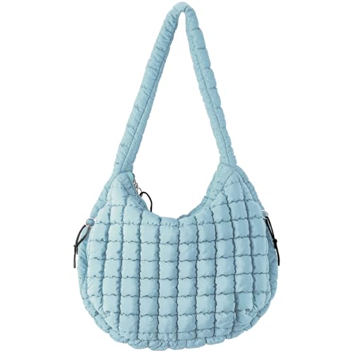 Image of Quilted Tote Bag Hobo Bags for Women Slouchy Tote Bag Puffy Crossbody Bags Light Blue