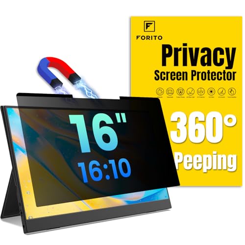 F FORITO Magnetic Laptop Privacy Screen 16 inch 16:10, 360° Anti Peeping Removable Anti Glare Blue Light Filter Compatible with All 16” 16:10 Laptops Portable Monitors
