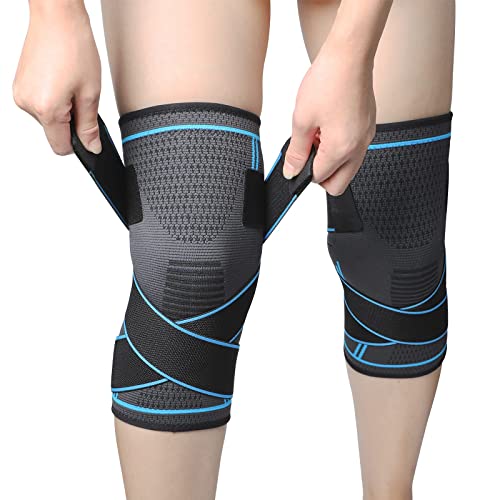 MILAIUN Rodilleras Menisco Y Ligamento, 2 Pack Rodilleras Crossfit para Hombres y Mujeres,Gym, Powerlifting, Baloncesto, Ciclismo, Tenis, Senderismo(Azul-3XL)