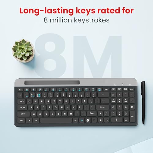 Image of LAPCARE Readmii 2.4GHz Wireless & Bluetooth 5.1 Rechargeable Keyboard with AI Assistant Key, Type-C Charging, Multi-Device Connection (2 Devices), Full Size with Numpad, 10m Range (Black & Grey)