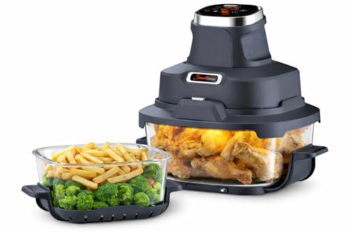 Smart Kitchen Friteuse à air chaud en verre 4 en 1 – Air Fryer pour pâtisserie, Recrisp & Max Crisp – 4 L + 1,5 L Turbo Tower par récipient en verre –...