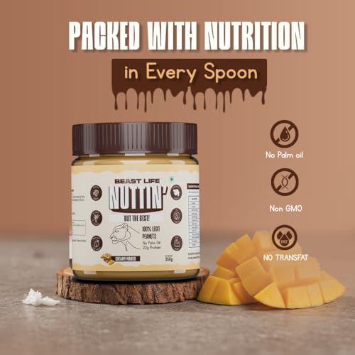 Image of BeastLife Creamy Mango Peanut Butter | 24.5 G Protein | 350 gm | 100% Peanuts, High Protein | Zero Palm Oil | Non‑GMO Nut Butter | Fitness-Friendly Spread | Zero Cholesterol