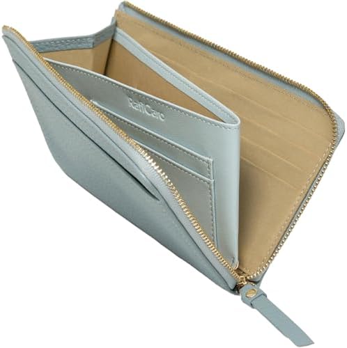 （05:00時点） [RafiCaro] 小さい長財布 レディース 短い 大容量 23ポケット お札を折らない コンパクト 約18cm 薄い スリム L字ファスナー メンズ YKKファスナー マチ付き小銭入れ ダスティブルー