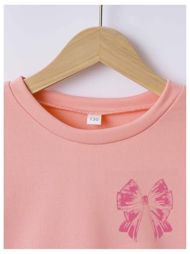 MakeMeChic Girl's Bow Print Crew Neck Sweatshirt Long Sleeve Active Pullover Top2