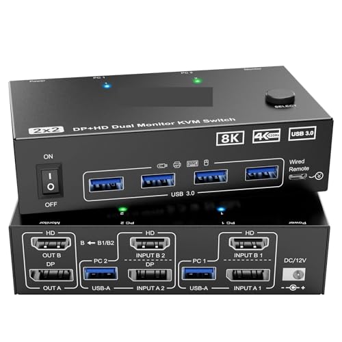 KVM double moniteur 2 ports pour éliminer les câbles et brancher 2 PC sur 2 écrans - 3