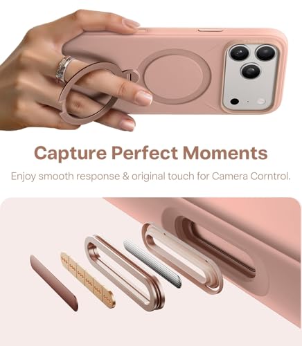 Image of TORRAS Ostand Q3 Silicone for iPhone 17 Pro Case | Luxury 55 Liquid Silicone | 360 Click-Lock Rotating Stand Cover | Fit for MagSafe | Camera Control | Premium Imported | Bliss Pink