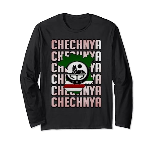 Chechen Map, Chechnya Flag, Chechnyan Map Langarmshirt