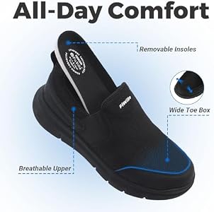 FitVille Extra Larges Chaussures de Marche pour Hommes Slip on Baskets Confortables et Respirantes sans Lacets Bleu 40 EU Large