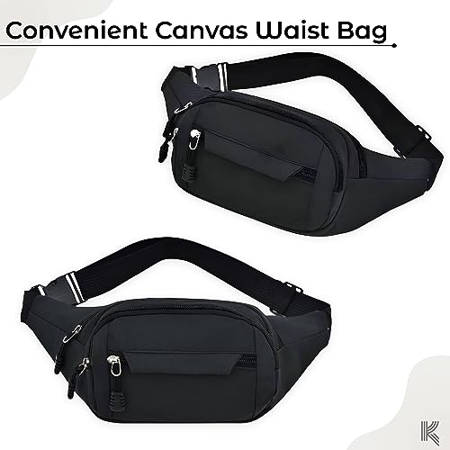 Image of Kraptick Premium Unisex Waist Bag for Men and Women - Stylish Hip Bag, Fanny Pack, Travel Money Belt (Black)