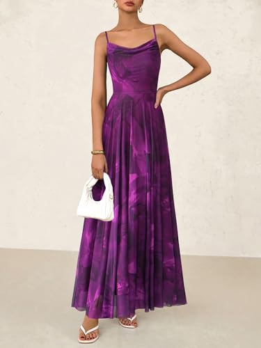 Image of BTFBM Women Summer Maxi Dresses Elegant Wedding Guest Dress | Cowl Neck,Spaghetti Strap,Mesh,Floral,A-Line,Flowy,Party,Cocktail,Homecoming,Graduation,Sundress,Prom,Beach Long Dresses