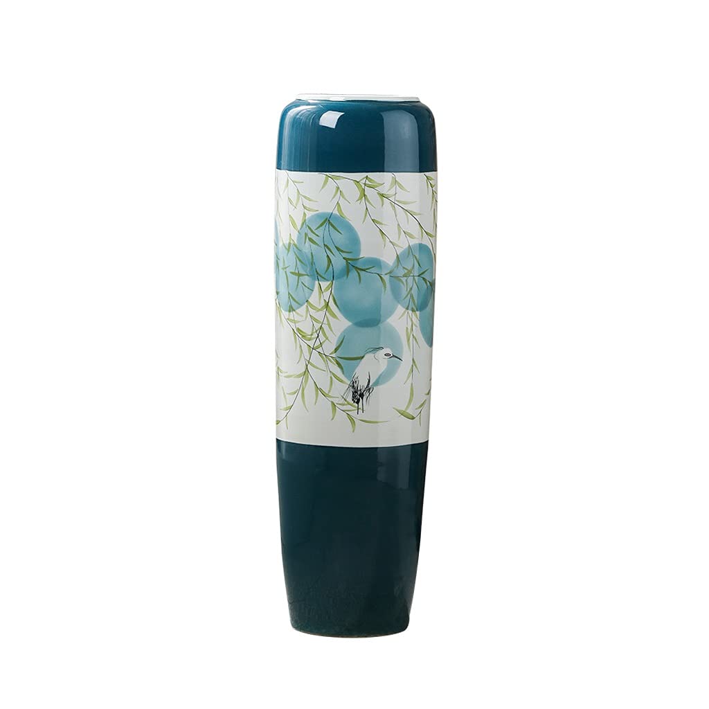 SnamicE Ceramic Tall Vase Living Room Tv Cabinet Floor Vase Blue Office Porch Flower Arrangement Decoration Ornaments, Height 60Cm,