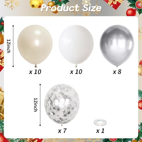 Image of Pearl White Winter Wonderland Balloons, 12 Inch Pearl Sand White and Metallic Silver Snowflakes Balloons for Ice Snow Wonderland Wedding Baby Shower Birthday Christmas New Year's Party Decorations