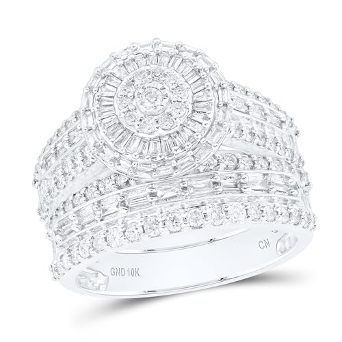 Jewels By Lux 10kt White Gold His & Hers 1 3/4 Cttw Natural Diamond Fashion Bridal Wedding Ring Band Set, Women Size: 5-9, Men Size: 8-122