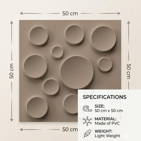 Image of Kayra Decor 3D PVC Wall Panels for Bedroom & Living Room | Moon Design | Mega Greige Color | 19.7 x 19.7 Inch | Pack of 12 | 32.28 Sq Ft