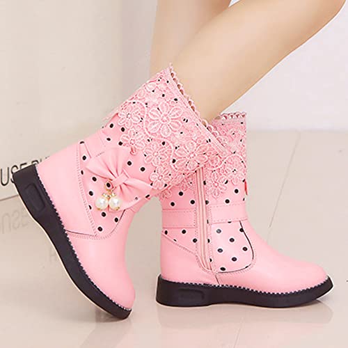 EnJoCho Toddler Girls Winter Boots Girls High Top Shoes Fashion Flowers Plus Velvet Warm Boots (Pink, 10-10.5 Years Big Kids)2
