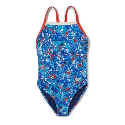 Image of Speedo Girl's Printed Propel Back One-Piece (Big Kids) Blueprint 14 Big Kid