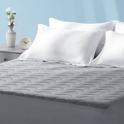 Sleep Zone Queen Cooling Mattress Protector, Waterproof Mattress Pad for Hot Sleepers, Soft Breathable Topper, Deep Pocket Cover, Hotel Quality, Dark Gray