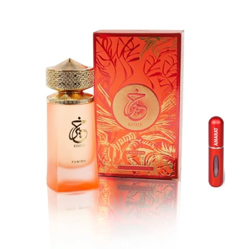 Khair Fusion Eau de Parfum 100ml - Perfume Árabe Unisex de Larga Duración, Incluye Atomizador Recargable, Fragancia Floral Frutal con Notas de Lichi, Manzana Roja, Grosellas y Vainilla (Khair Fusion)