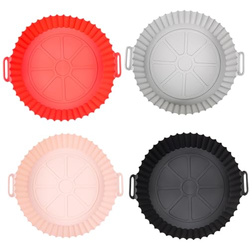 SAMNATE 4pcs Round Air Fryer Liners - Reusable Silicone Air Fryer Liners for Easy Clean-Up, Perfect Air Fryer Accessories, Non-Stick Air Fryer Silicone Liners for Mess-Free Cooking and Healthy Meals