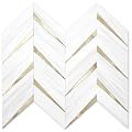 STICKGOO 10-Sheet Herringbone Tile Peel and Stick Backsplash, Dolomite White Mixed Light Gold PVC Stick on Backsplash, Self Adhesive Wall Tile for Kitchen and Bathroom