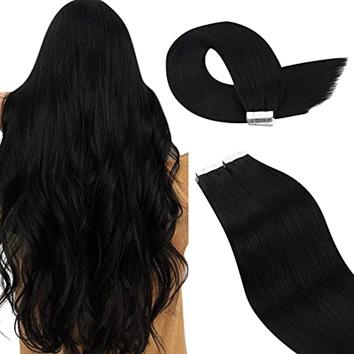 Ugeat 16Inch Tape in Seamless Hair Extensions Tape in Hair Extensions Jet Black #1 Hair Tape in Extensions 40PCS Full Head Tape in Hair Extensions Human Hair 100G