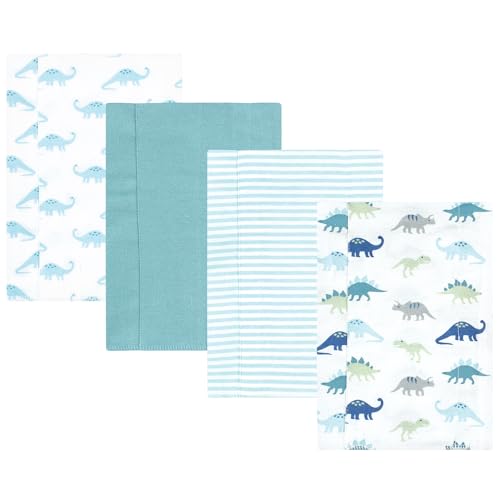 Image of Hudson Baby Unisex Baby Cotton Flannel Burp Cloths, Soft Teal Dino, One Size