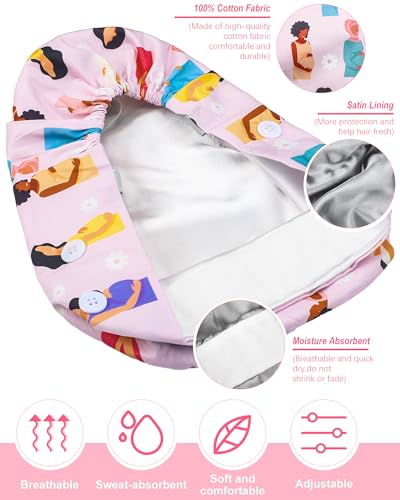 Image of 6 Pc Satin Lined Scrub Caps Women with Buttons Ponytail
