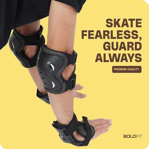 Image of Boldfit Cycling Protection Kit, for Adult, Knee Guard & Elbow Pad for Boys, Girls, Pad, Wrist Cycle Protection for Men, Adults & Boys