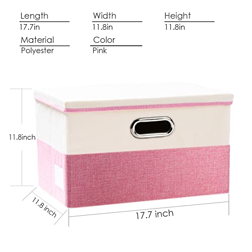 Image of PRANDOM Large Collapsible Storage Bins with Lids [3-Pack] Fabric Foldable Storage Boxes Organizer Containers Baskets Cube with Cover for Home Bedroom Closet Office Pink&Cream(17.7x11.8x11.8)