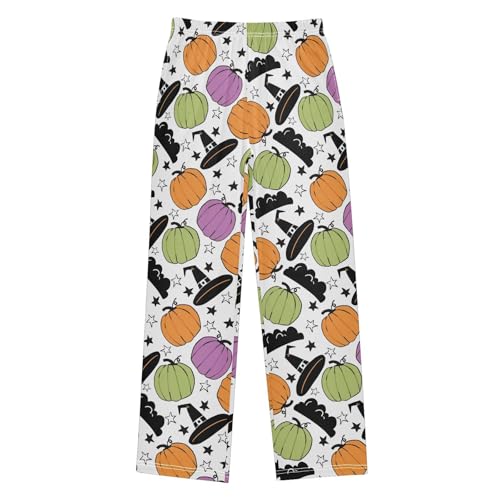 Colorful Pumpkin and Witch Boys Long Pants Soft Trousers Elastic Waist Kids Lounge Bottoms with Pockets S-XL