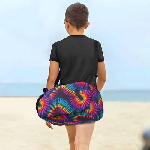 Duffle Bag for Boys or Girls with Shoes Compartment, Colorful Tie Dye Pattern Sports Travel Bag Overnight4