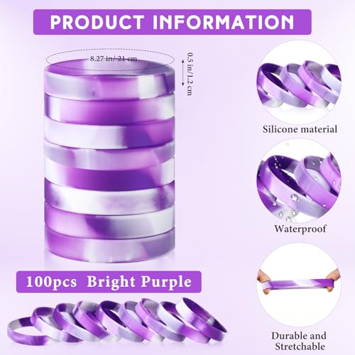 Image of Liliful 100 Pcs Silicone Rubber Wristbands Rubber Wristband Bracelet Bands for Silicone Wristbands for Women Men(Purple and White)