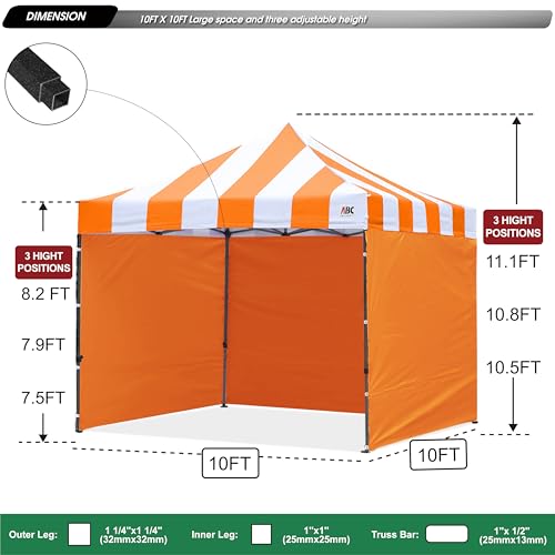 Image of ABCCANOPY Heavy Duty Easy Pop up Canopy Tent with Sidewalls 10x10,Strip Orange