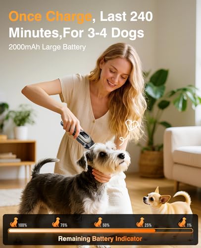 Image of Dog Clippers for Grooming, Dog Grooming Kit for Heavy Thick Hair, Low Noise Cordless Pet Hair Trimmer with Stainless Steel Blade, Professional Rechargeable Hair Trimmer for Dogs and Cats Sliver