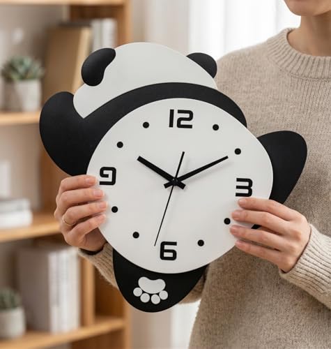 Image of cozyloom Cute Panda Wall Clock for Kids, Fun Animal-Shaped Decorative Clock for Nursery, Playroom, and Children's Bedroom | Modern Home Decor Wall Clock