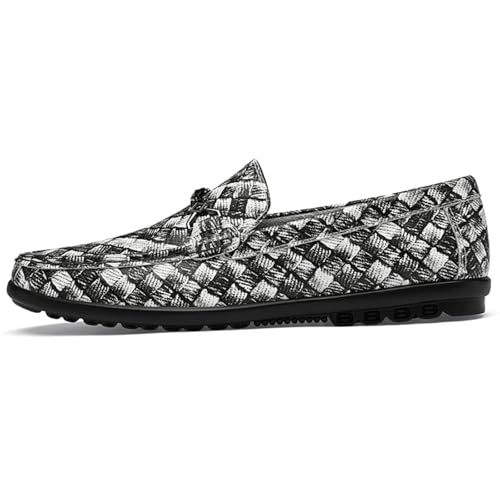 Men's Genuine Leather Slip-On Loafers with Textured Weave Metal Buckle Breathable Driving Moccasins for Business Office Weekend Getaways Weddings Walking Driving Comfort Boat Shoes3