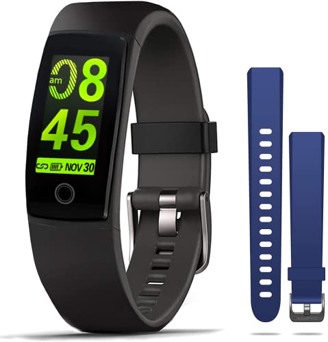 MorePro Fitness Tracker Waterproof Activity Tracker with Heart Rate Blood Pressure Monitor, Smart Bracelet with Sleep Tracking Calorie Counter, Pedometer Watch for Kids Women Men (Black+Blue Band)