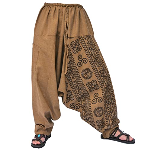 Siamrose Baggy Yoga Harem Pants for Men and Women, Wide Leg Lounge Trousers, 2 Pockets, One Size (Beige)