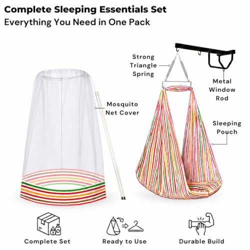 Image of VParents Sleeping Essentials Set with Mosquito Net, Spring & Metal Window Hanger (Red)
