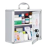 ActiveTrail Lockable Wall Mounted Medicine Cabinet, Secure Metal First Aid Box with Handle & Key, Portable, Childproof Medical Storage for Bathroom, 11.42
