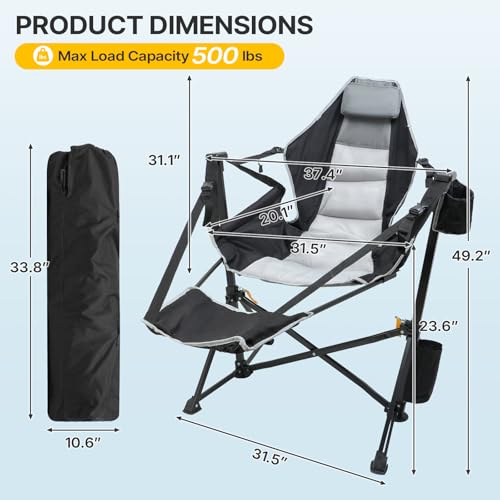 ZENPETIO Silla de Camping Hamaca con Reposapiés, Silla Plegable Mecedora Capacidad 500lbs miniatura 2