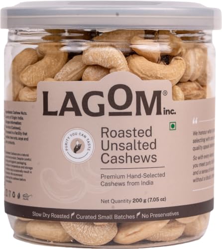 Image of Lagom Roasted Unsalted Cashew Nuts 200g | Dry Roasted Kaju | Small Batch, Crunchy & Buttery | No Preservatives | Vegan, Gluten Free, Non-GMO