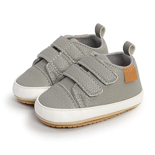 Sofmuo S1993-GREY-M Baby Boys Girls High Top Ankle Leather Sneakers Soft Rubber Sole Infant Moccasins Newborn Oxford Loafers Anti-Slip Toddler Wedding Uniform Dress Shoes thumb #5