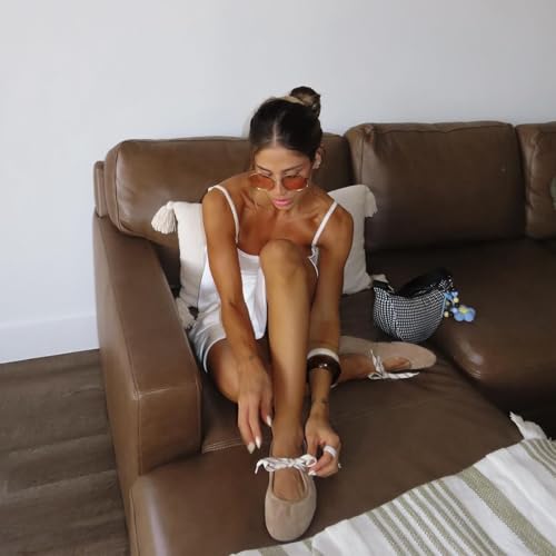 DOEYG Suede Ballet Flats Shoes for Women Lace up Ballerinas Round Toe Mary Jane Flats Dressy Casual Comfortable Cute Shoes4