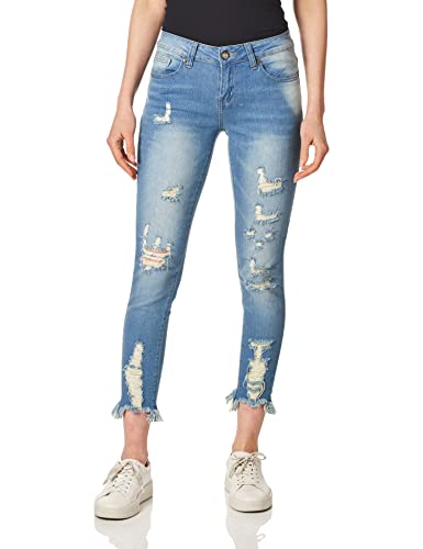COVER GIRL Women's High Waisted Cute Ripped Patched Repair Blue Skinny Juniors